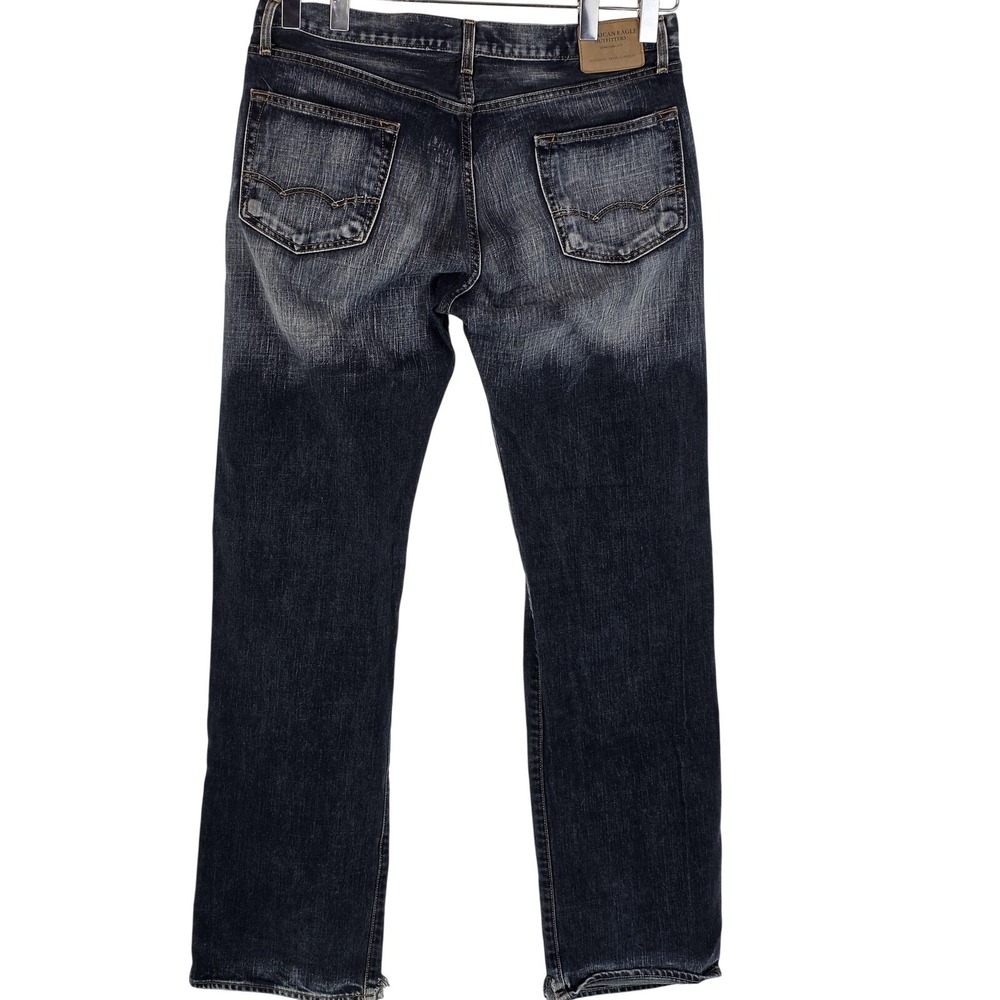 American Eagle Jeans Mens 34x34 Dark Wash Straight Leg Distressed Denim Casual - Picture 3 of 10